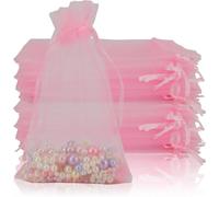 Bolsas de Organza 100PCS, 4x6 pulgadas Pequeñas Bolsas de Malla con Cordón, Regalo de Boda, Bolsas de Regalo de Joyería Bolsas de Caramelo Bolsas de Bolsita para Fiesta, Navidad, Festival, (Rosa)
