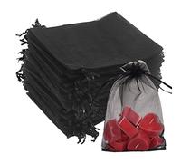 Bolsas de organza, 50 bolsas de regalo de organza negra de 13 x 18 cm, bolsas de malla para joyas, bolsas de organza transparente de alta calidad, bolsas de recuerdo de boda con cordón para bodas