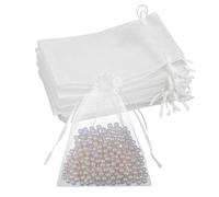 Bolsas de organza blancas de 5 x 7 pulgadas, 50 bolsas de regalo de malla transparente con cordón, pequeñas bolsas de regalo de joyería para boda, Navidad, cumpleaños, Halloween, graduación, fiesta