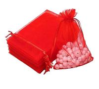 Bolsas de organza Shatchi, 10 x 14 mm, 10 unidades, color rojo, 10 x 14 cm, para bodas, cumpleaños, fiestas, regalos de Navidad, dulces regalos
