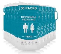 Bolsas de orina para viajes, 30 bolsas de orina desechables de 750 ml, orinal portátil para hombres y mujeres, bolsa de orina con asa, bolsa de orina de gel, aseos de emergencia para viajes, camping