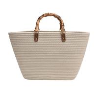 Bolsas de paja mujeres retro bambú mango paja bolso gran capacidad verano playa bolsa, Blanco, 37*26*11cm