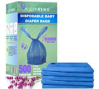 Bolsas de pañales de plástico desechables para bebés (500 unidades) con aroma de polvo de bebé fresco y fácil de atar asas de pañales o bolsas de basura para mascotas (500 bolsas)