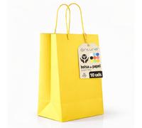 Bolsas de Papel Amarillas XS con Asa - 10 uds, Bolsas Resistentes y Reciclables para Regalo y Comercio - OFITURIA (18x8x24 cm, Amarillo)