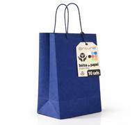 Bolsas de Papel Azul Oscuro XS con Asa - 10 uds, Bolsas Resistentes y Reciclables para Regalo y Comercio - OFITURIA (18x8x24 cm, Azul Oscuro)
