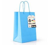 Bolsas de Papel Azules XS con Asa - 10 uds, Bolsas Resistentes y Reciclables para Regalo y Comercio - OFITURIA (18x8x24 cm, Azul)