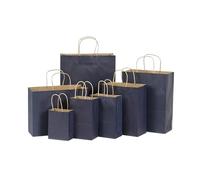 Bolsas de Papel Bolsas de Papel 5 unids/set bolsa de papel de regalo con asas Color oscuro 21x15x8cm bolsa de regalo for Festival fiesta de boda papel Kraft artesanal azul oscuro puro(Dark blue,16x22x