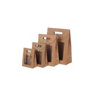 Bolsas de Papel Bolsas de Papel Bolsas de regalo blancas/negras con ventana transparente, bolsa de papel Kraft con asa, caja de embalaje for pasteles y galletas, bolsa de regalo, 10 Uds.(Khaki,12x6x16