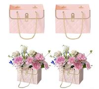 Bolsas de papel de flores con asa, bolsas de papel impermeables para ramos de forma rectangular con cadena de metal para un fácil transporte y exhibiciones florales (rosa)