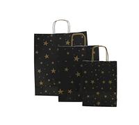 Bolsas de papel de Navidad con cordón, diseño de estrellas doradas (18 + 7 x 24 cm, 25 unidades)