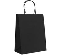 Bolsas de Papel Ecológicas Color Negro 24 x 12 x 40 cm | Pack de Bolsas Negras Con Asas Reutilizables Para Regalos, Cumpleaños, Negocios… (25 Unidades)