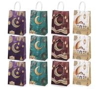 Bolsas de papel Eid Mubarak, bolsa de regalo con estampado de luna, bolsa de papel kraft, con 4 diseños únicos, con elementos temáticos festivos, para dulces, aperitivos, bolsas persent
