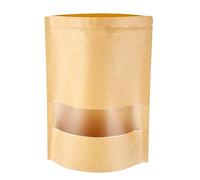 Bolsas de papel kraft autoselladas, 50 bolsas de almacenamiento reutilizables de Kraft con ventana transparente con cremallera para alimentos, té, granos de frutos secos, frutas secas (30 x 20 cm)