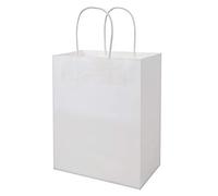Bolsas de papel kraft blanco con asas grandes, bolsas de papel Bagmad, tamaño mediano, 8 x 4.75 x 10 pulgadas, paquete de 100 unidades, bolsas de regalo para compras, compras, fiestas, bodas, bolsas