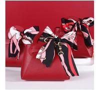 bolsas de papel kraft, bolsas de regalo de flores, 5 cajas de papel de regalo, forma de bolso de cuero, regalos de fiesta de boda, caja de chocolate con cintas for decoración de fiesta (rojo) (color: