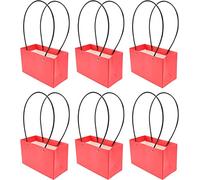 bolsas de papel kraft, bolsas de regalo de flores, Bolsa de regalo de papel 6 bolsas de regalo de flores de papel Kraft, caja de embalaje de ramo, bolsas de papel impermeables con asa (color: rojo) (