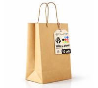 Bolsas de Papel Kraft XS con Asa - 10 uds, Bolsas Resistentes y Reciclables para Regalo y Comercio - OFITURIA (18x8x24 cm, Kraft)