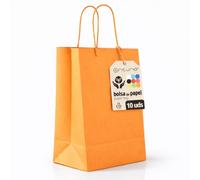 Bolsas de Papel Naranjas XS con Asa - 10 uds, Bolsas Resistentes y Reciclables para Regalo y Comercio - OFITURIA (18x8x24 cm, Naranja)