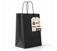 Bolsas de Papel Negras XS con Asa - 10 uds, Bolsas Resistentes y Reciclables para Regalo y Comercio - OFITURIA (18x8x24 cm, Negro)