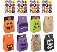 Bolsas de papel para caramelos de Halloween, 24 unidades, bolsas de fiesta, bolsas de papel, bolsas de regalo con pegatinas para niños, cumpleaños, bodas, fiestas, 18 x 9 x 5,5 cm