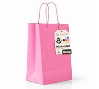 Bolsas de Papel Rosas XS con Asa - 10 uds, Bolsas Resistentes y Reciclables para Regalo y Comercio - OFITURIA (18x8x24 cm, Rosa)