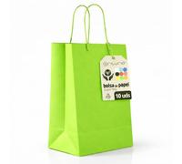 Bolsas de Papel Verdes XS con Asa - 10 uds, Bolsas Resistentes y Reciclables para Regalo y Comercio - OFITURIA (18x8x24 cm, Verde)