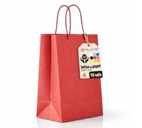 Bolsas de Papel XS Rojas con Asa - 10 uds, Bolsas Resistentes y Reciclables para Regalo y Comercio - OFITURIA (18x8x24 cm, Rojo)
