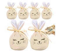 Bolsas de Pascua - 6 Piezas 12x10cm Bonitas Reutilizables De Terciopelo - Bolsas de Conejo de Pascua Decoración de Primavera - para Niños, Fiesta, Cumpleaños, Golosinas y Regalos