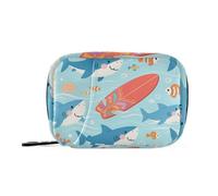 Bolsas de píldoras azules de tiburones de dibujos animados para medicina con compartimentos desmontables, práctico organizador de píldoras 2 veces al día para bolso