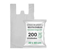 Bolsas de Plástico 30x40 cm (200 Uds) Galga 200 - Resistentes con Asas Tipo Camiseta | Pack Económico para Supermercado, Tienda o Hogar - Sanjoma Solutions