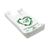 Bolsas de Plástico 70% Reciclado · Tamaño XL 40x50 cm | 100 Uds | Aptas Uso Alimentario, Resistentes, Reutilizables y 70% Recicladas | Galga 200 |Bolsa Tipo Camiseta | Cumple todas las normativas