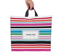 Bolsas de plástico a rayas para negocios, paquete de 50 bolsas de plástico de 45,7 x 45,7 cm, con asa suave