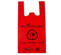 Bolsas de Plastico con Asas color ROJO de 50 micras de Grosor Muy Resistentes y Material 70% Reciclado Reutilizables en Paquete de 100uds Medida Bolsas Desplegadas 42x53cm Bolsas Plastico Camiseta