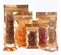 Bolsas de plástico con precinto, 100 bolsas de Mylar doradas con cierre hermético, bolsas de aluminio, bolsas de Mylar planas con cierre hermético, duraderas, for envasar dulces y alimentos.(18x25cm)