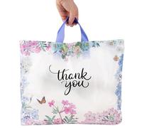Bolsas de plástico de agradecimiento floral, paquete de 50 unidades con asa de bucle suave, 12 pulgadas x 15 pulgadas, bolsas de compras de agradecimiento