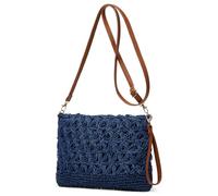 Bolsas de playa de paja para mujer, bolsos de ratán para verano, bolso de paja tejido a mano, bolso de mano de rafia, bolso de hombro, bolso cruzado cuadrado, Azul
