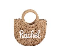 Bolsas de playa de paja personalizadas para mujer, bolsa grande con nombre bordado, bolsa de hombro plegable ligera, café, personalized beach straw bag