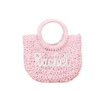 Bolsas de playa de paja personalizadas para mujer, bolsa grande con nombre bordado, bolsa de hombro plegable ligera, Pink, personalized beach straw bag