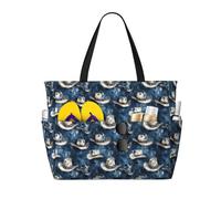 Bolsas de playa grandes para mujer, a prueba de arena, color azul marino y blanco, con estampado de sombrero de vaquero para verano, trabajo, viajes, con cremallera