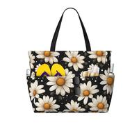 Bolsas de playa grandes para mujer, a prueba de arena, con estampado de margaritas oscuras, para verano, viajes, trabajo, con cremallera