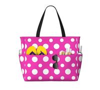 Bolsas de playa grandes para mujer, a prueba de arena, estampado de lunares, color rosa intenso, estampado J, bolsas de mano con cremallera