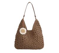 Bolsas de punto de huella de playa de mujeres tejidas hechas a mano con colgante de girasol - bolso boho de mango superior vintage para vacaciones de verano