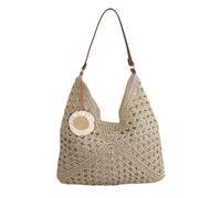 Bolsas de punto de huella de playa de mujeres tejidas hechas a mano con colgante de girasol - bolso boho de mango superior vintage para vacaciones de verano