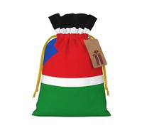 Bolsas de recuerdo con cordón con estampado de bandera de Sudán del Sur, bolsas de vacaciones, bolsas de golosinas, bolsas de regalo de Navidad