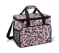 Bolsas de refrigeración de color rosa y negro con estampado de leopardo, aisladas, portátil, a prueba de fugas, con correa para el hombro