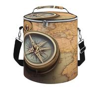 Bolsas de refrigeración redondas suaves, con estampado de brújula vieja de 15 L, plegable, portátil, a prueba de fugas, aisladas, para camping, playa, al aire libre, viajes