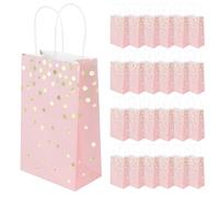 Bolsas de Regalo, 23 x 14 x 8 cm 24 piezas Bolsas de Papel Rosa con puntos lámina oro Bolsa papel kraft con asa