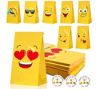 Bolsas de Regalo Bolsas de Papel Bolsas para Chuches 48 PCS Bolsitas para Caramelo con Bonitas Pegatinas Bolsas Kraft para Fiestas Infantiles Cumpleaños Navidad (12 * 8 * 22.5 cm)