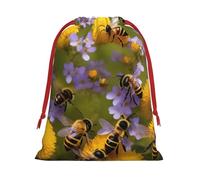 Bolsas de regalo con cordón con estampado de abejas de miel rurales, bolsas de regalo para cumpleaños, Navidad, regalos de fiesta
