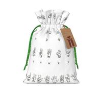 Bolsas de regalo con cordón con estampado de alfabeto y lenguaje de señas, para temporada de vacaciones, cumpleaños, aniversarios y cualquier ocasión especial